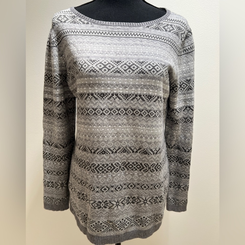 J.Jill‎ gray fair isle sweater sz M medium